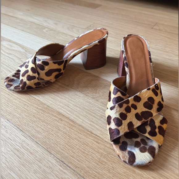 Lulu’s Henri Leopard Calf Hair Peep-Toe Mules - Picture 2 of 8